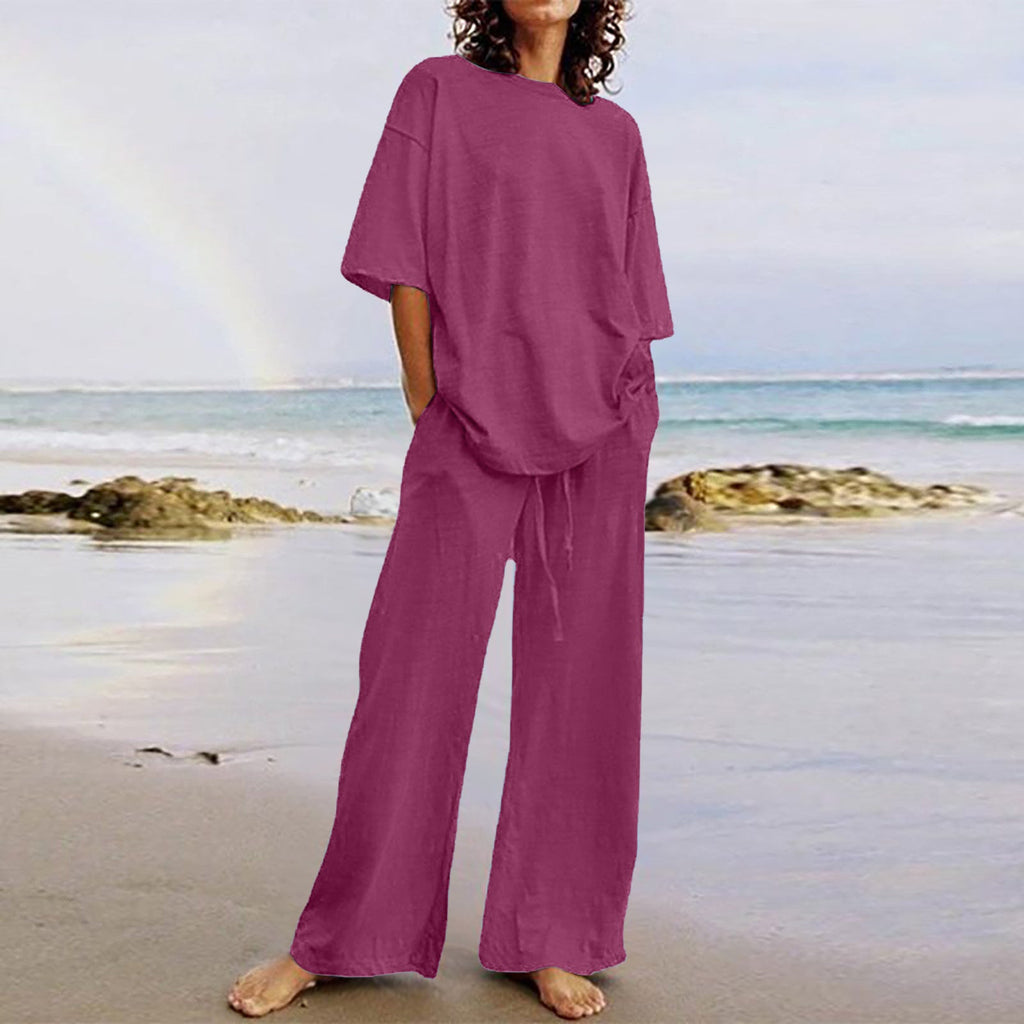 Cotton And Linen Home Solid Color Two-piece Suit