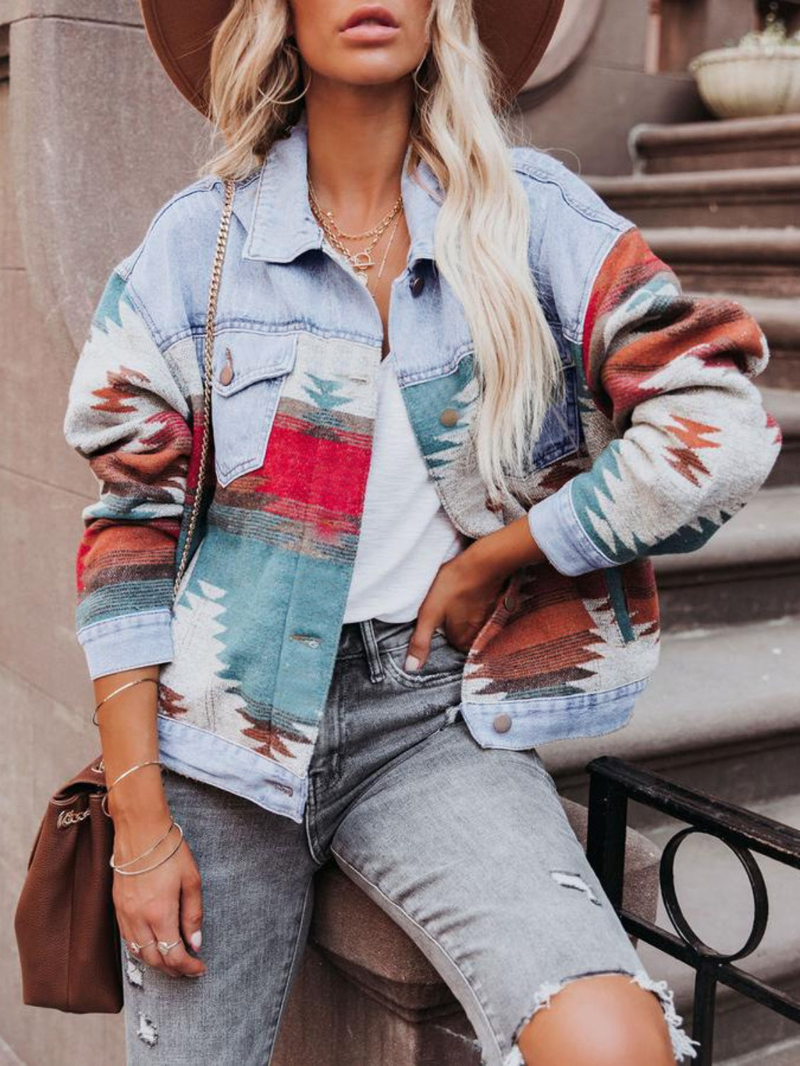 Geometric Button Up Long Sleeve Jacket