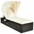 Chaise Cushioned Top Canopy Patio Rattan Lounge Chair with Tea Table