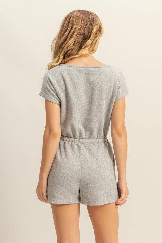 HYFVE Round Neck Short Sleeve Drawstring Waist Romper
