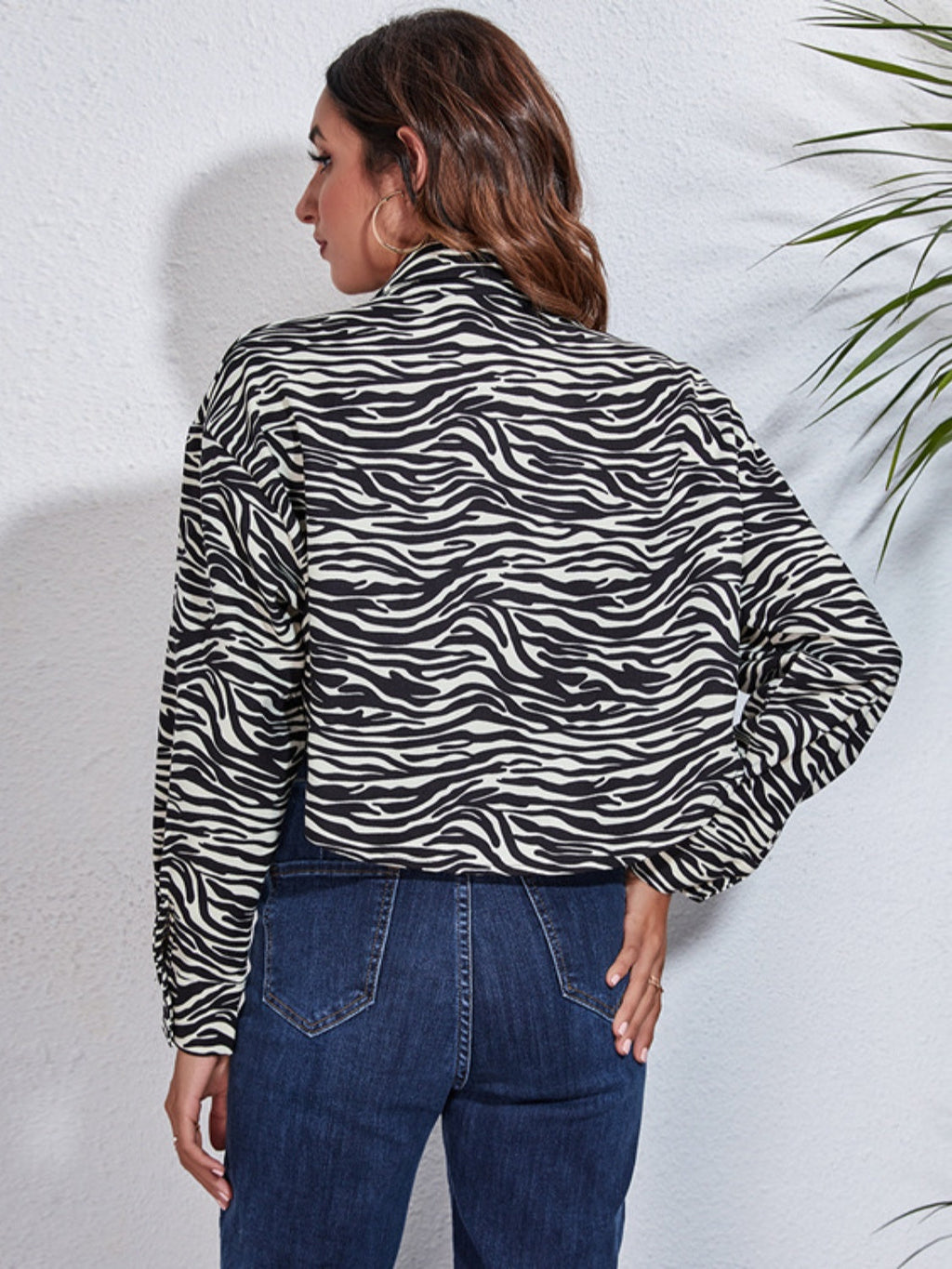 Button Down Printed Cropped Jacket