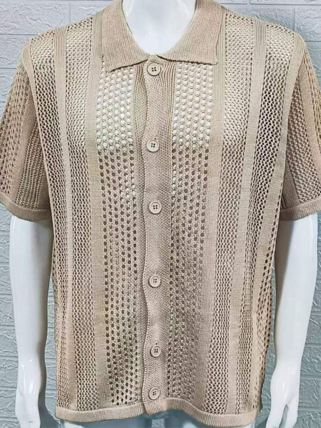 Men's Button Down Collared Neck Hollow Out Shirt