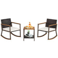 3 Pieces Rattan Rocking Bistro Set with Coffee Table and Cushions-Off White