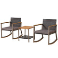 3 Pieces Rattan Rocking Bistro Set with Coffee Table and Cushions-Gray