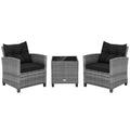 3 Pieces Outdoor Wicker Conversation Set with Tempered Glass Tabletop-Black