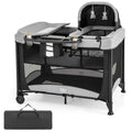5-in-1 Portable Baby Playard with Cradle and Storage Basket-Black