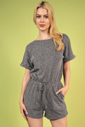 Round Neck Short Sleeve Romper with Pockets