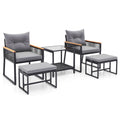 5 Piece Outdoor Rattan Conversation Set with 2-Layer Side Table and 2 Ottomans-Gray