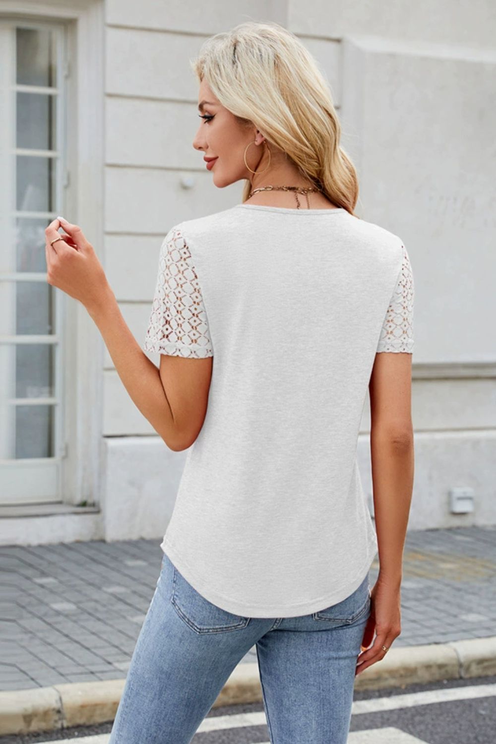 Smocked Round Neck Short Sleeve T-Shirt