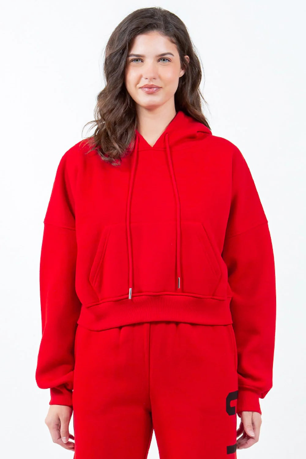 American Bazi Letter Graphic Long Sleeve Drawstring Cropped Hoodie