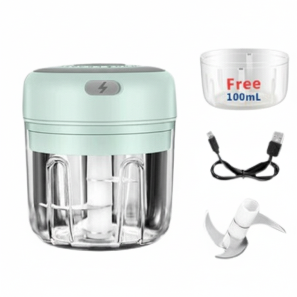 Electric 300ML Garlic Press Chopper Chili Onion Fruits Meat Mincer Blender Mixer