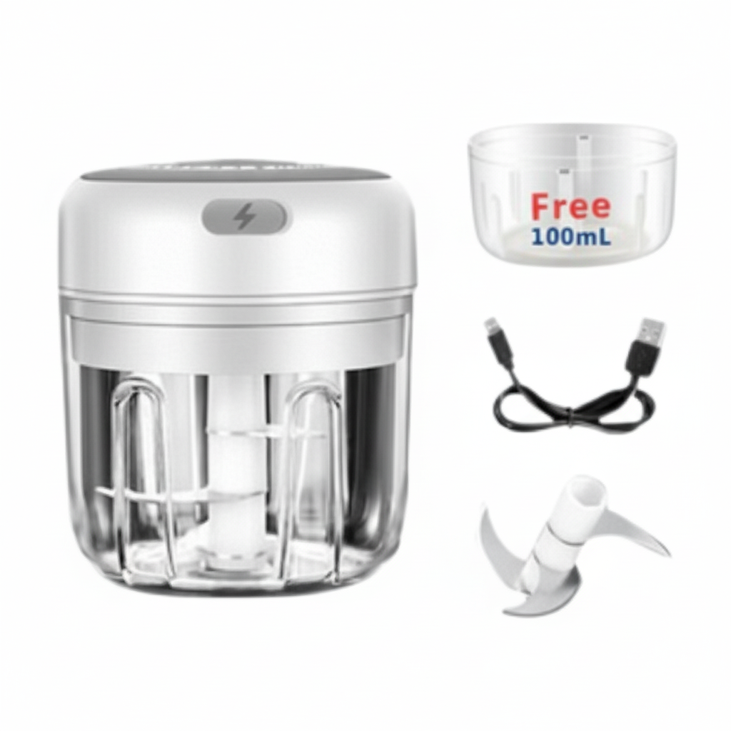 Electric 300ML Garlic Press Chopper Chili Onion Fruits Meat Mincer Blender Mixer