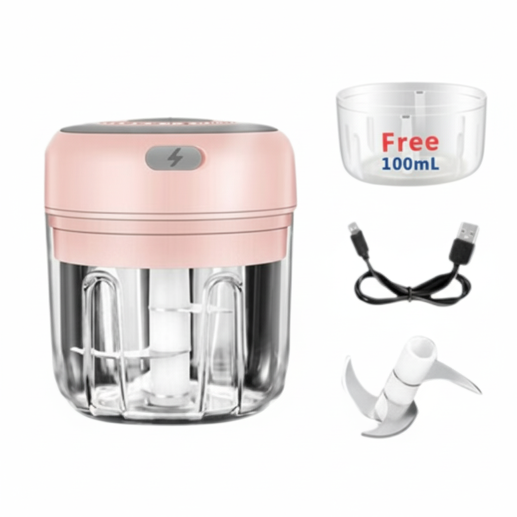 Electric 300ML Garlic Press Chopper Chili Onion Fruits Meat Mincer Blender Mixer