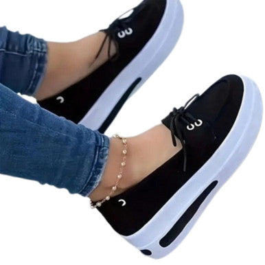 Women Block Shoes Slip On Closed Toe Platform Flat Wedge Casual Lace Up Sneakers