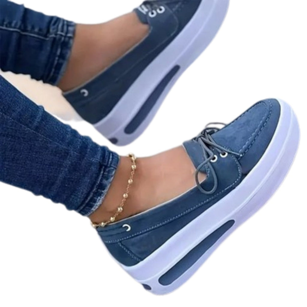 Women Block Shoes Slip On Closed Toe Platform Flat Wedge Casual Lace Up Sneakers
