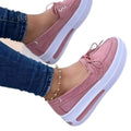 Women Block Shoes Slip On Closed Toe Platform Flat Wedge Casual Lace Up Sneakers