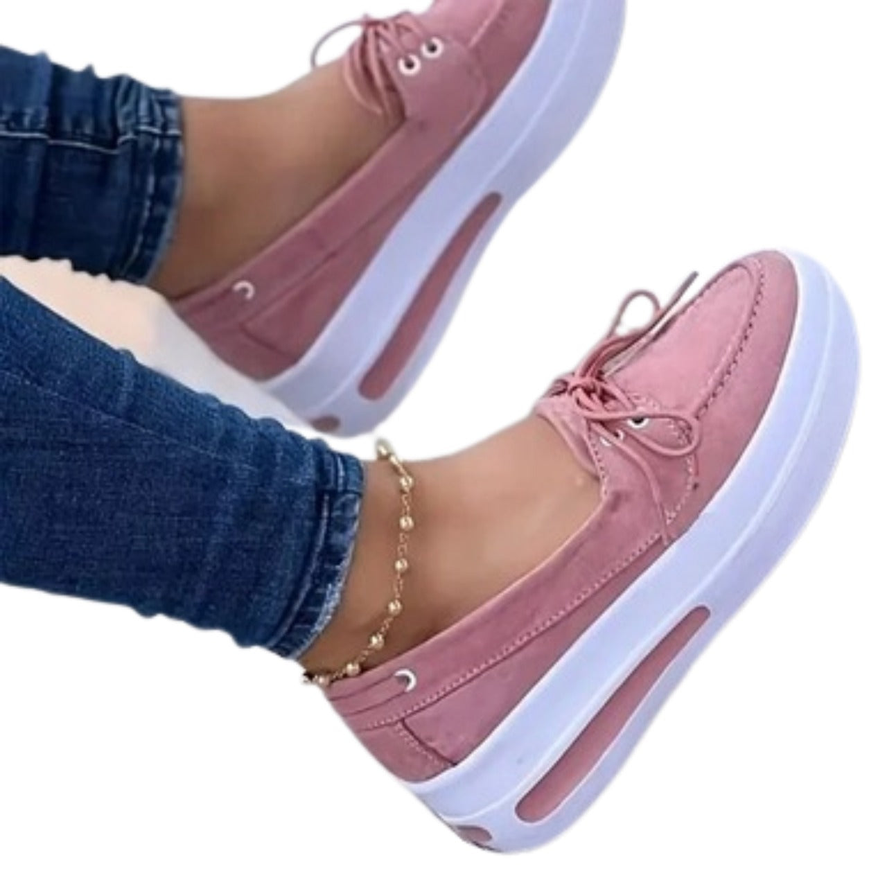 Women Block Shoes Slip On Closed Toe Platform Flat Wedge Casual Lace Up Sneakers