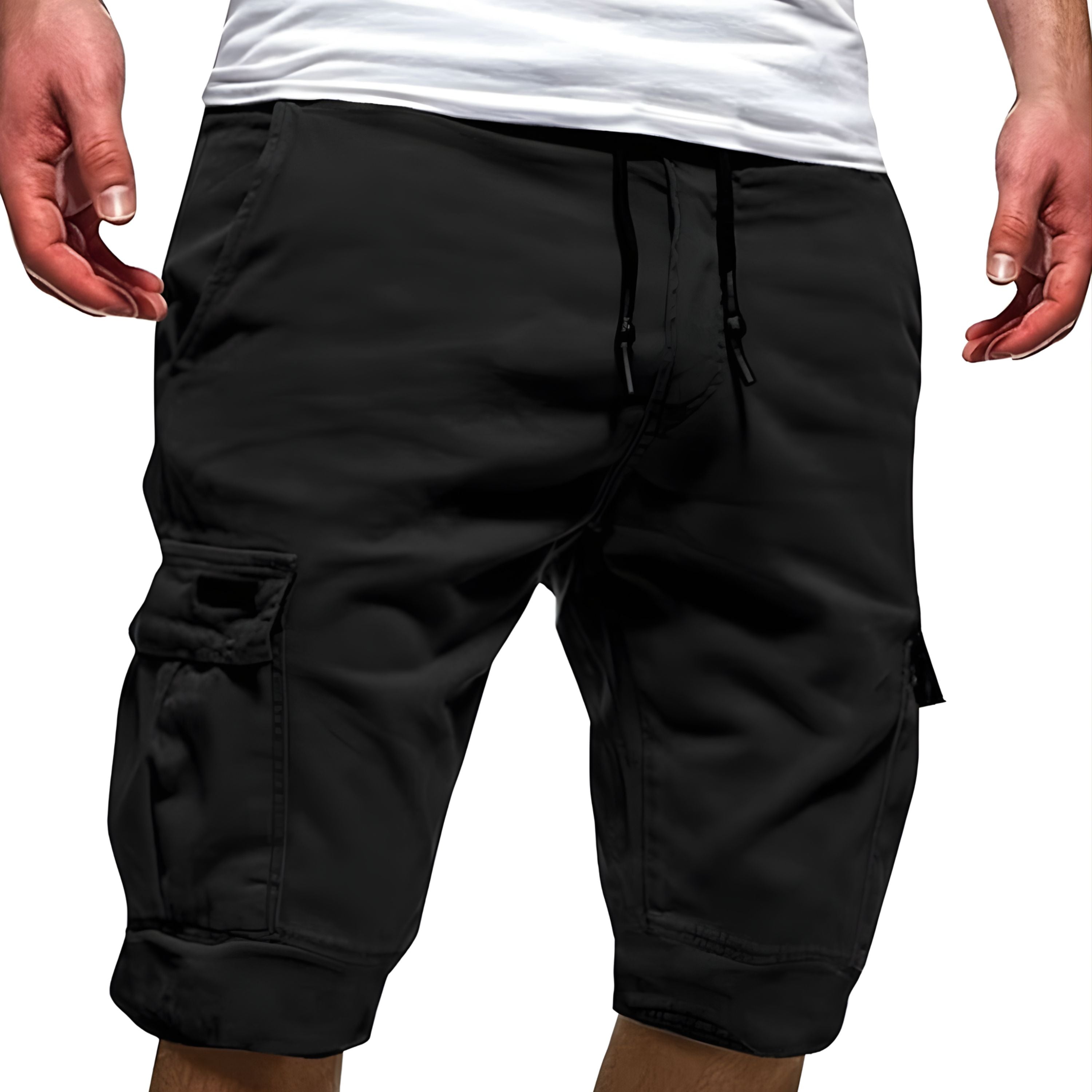 Men Casual Chino Cargo Shorts Elastic Waist Drawstring 6 Pockets Summer Trousers