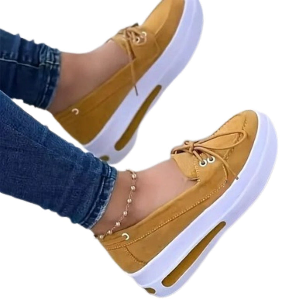 Women Block Shoes Slip On Closed Toe Platform Flat Wedge Casual Lace Up Sneakers