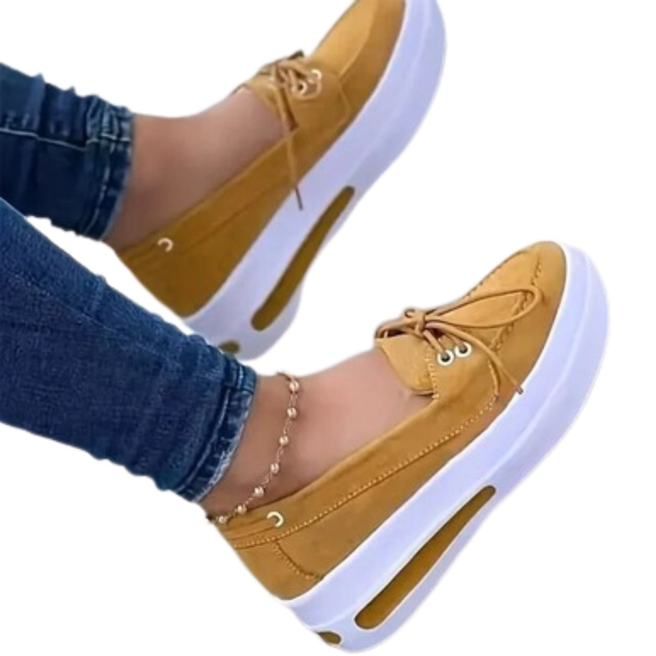 Women Block Shoes Slip On Closed Toe Platform Flat Wedge Casual Lace Up Sneakers