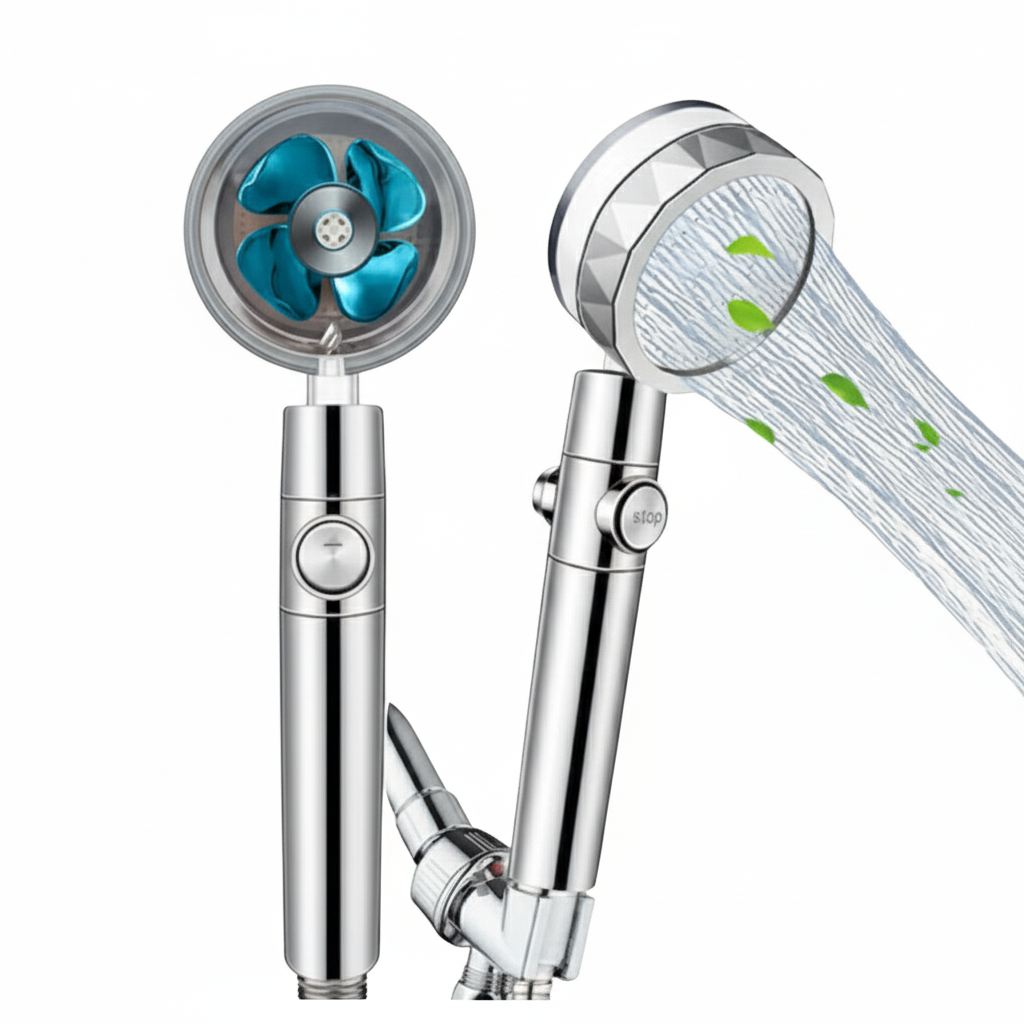 High Pressure Shower Head Adjustable 360° Rotation Turbine Water Saving Shower