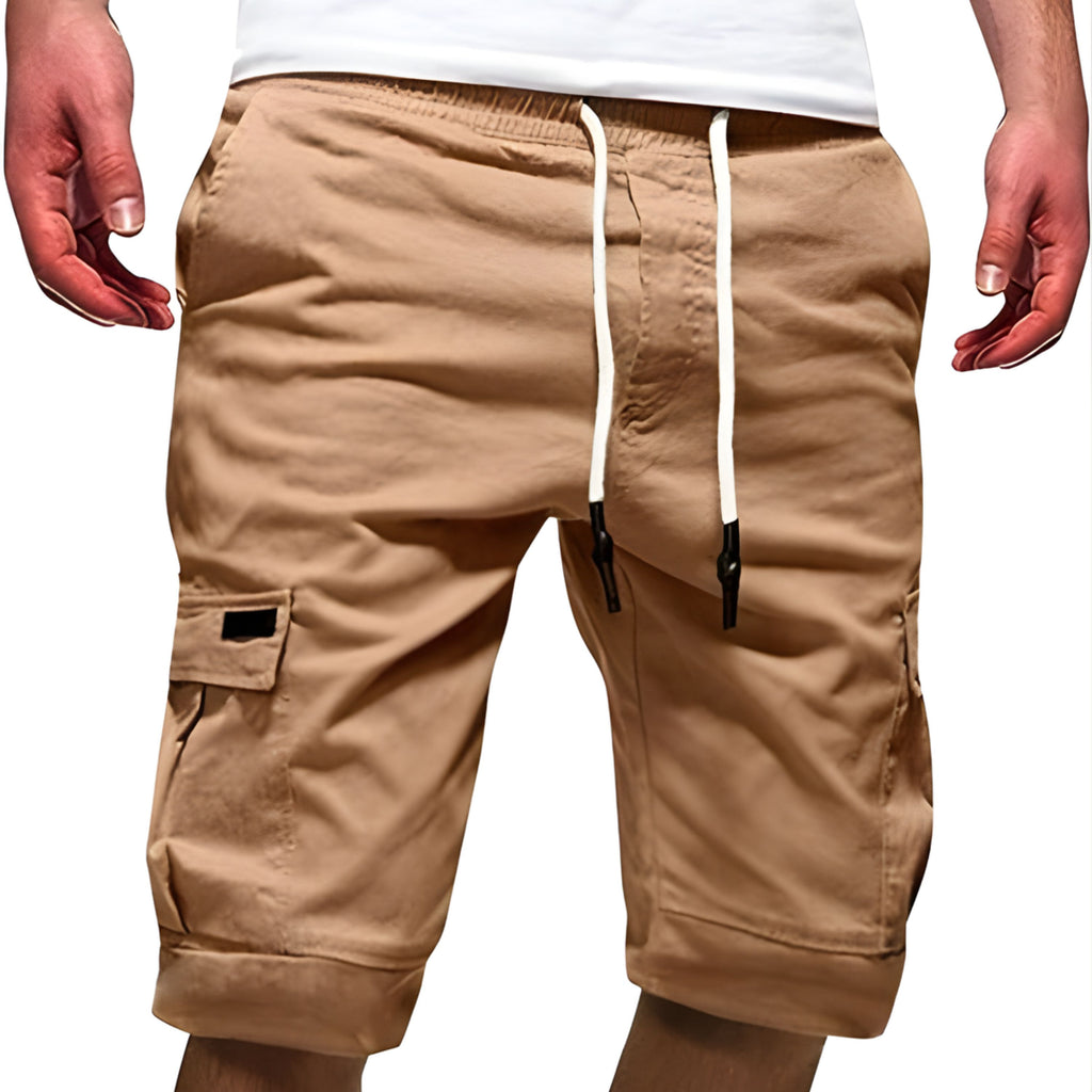 Men Casual Chino Cargo Shorts Elastic Waist Drawstring 6 Pockets Summer Trousers