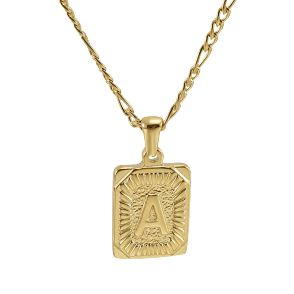 18" Gold Plated Initial Letter Pendant Necklace Stainless Steel Figaro Chain