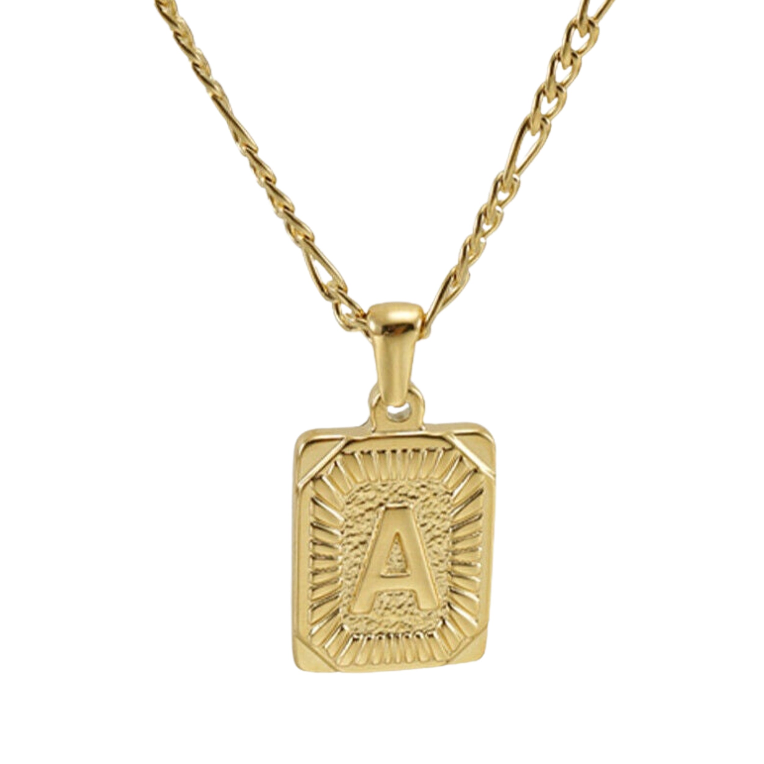 18" Gold Plated Initial Letter Pendant Necklace Stainless Steel Figaro Chain