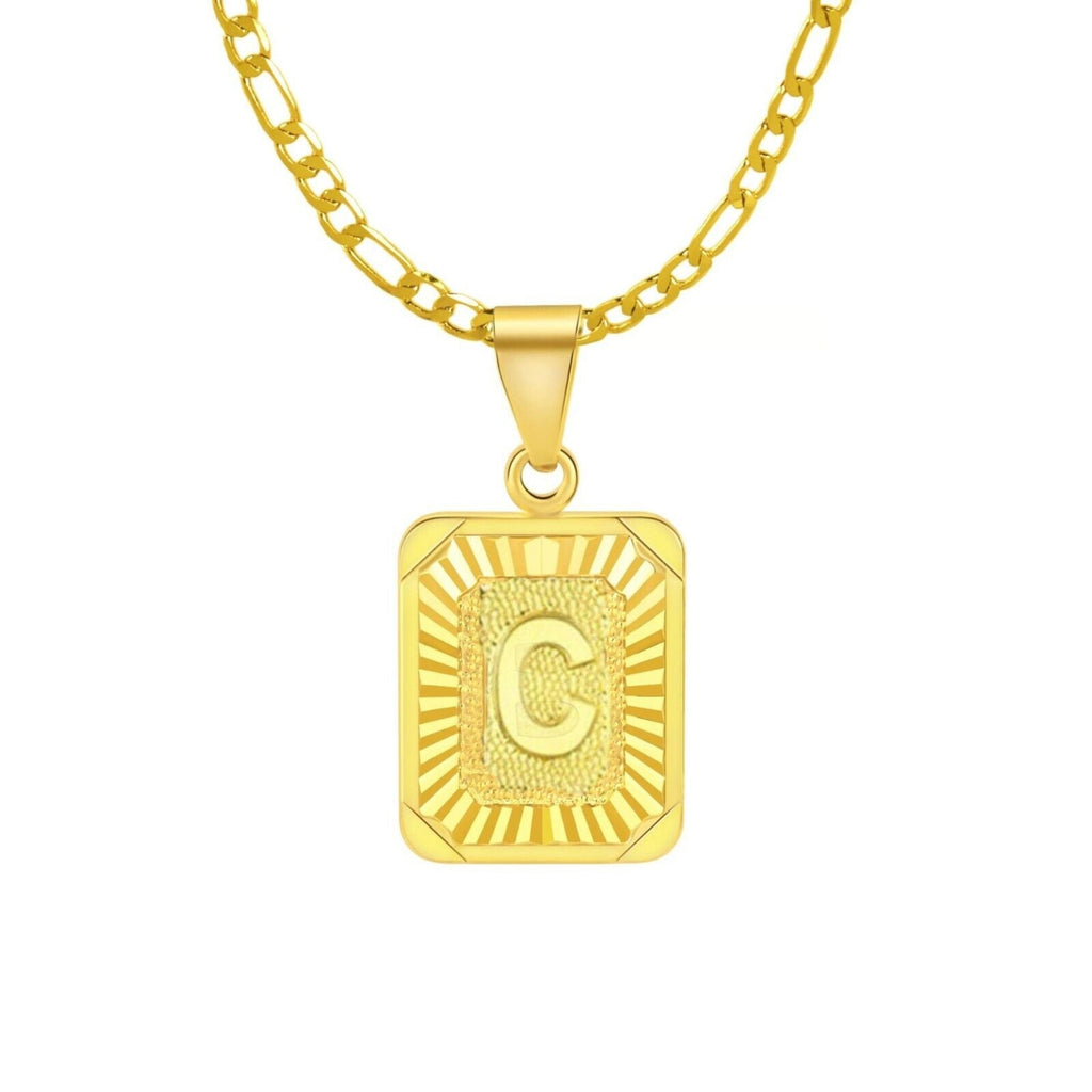 18" Gold Plated Initial Letter Pendant Necklace Stainless Steel Figaro Chain