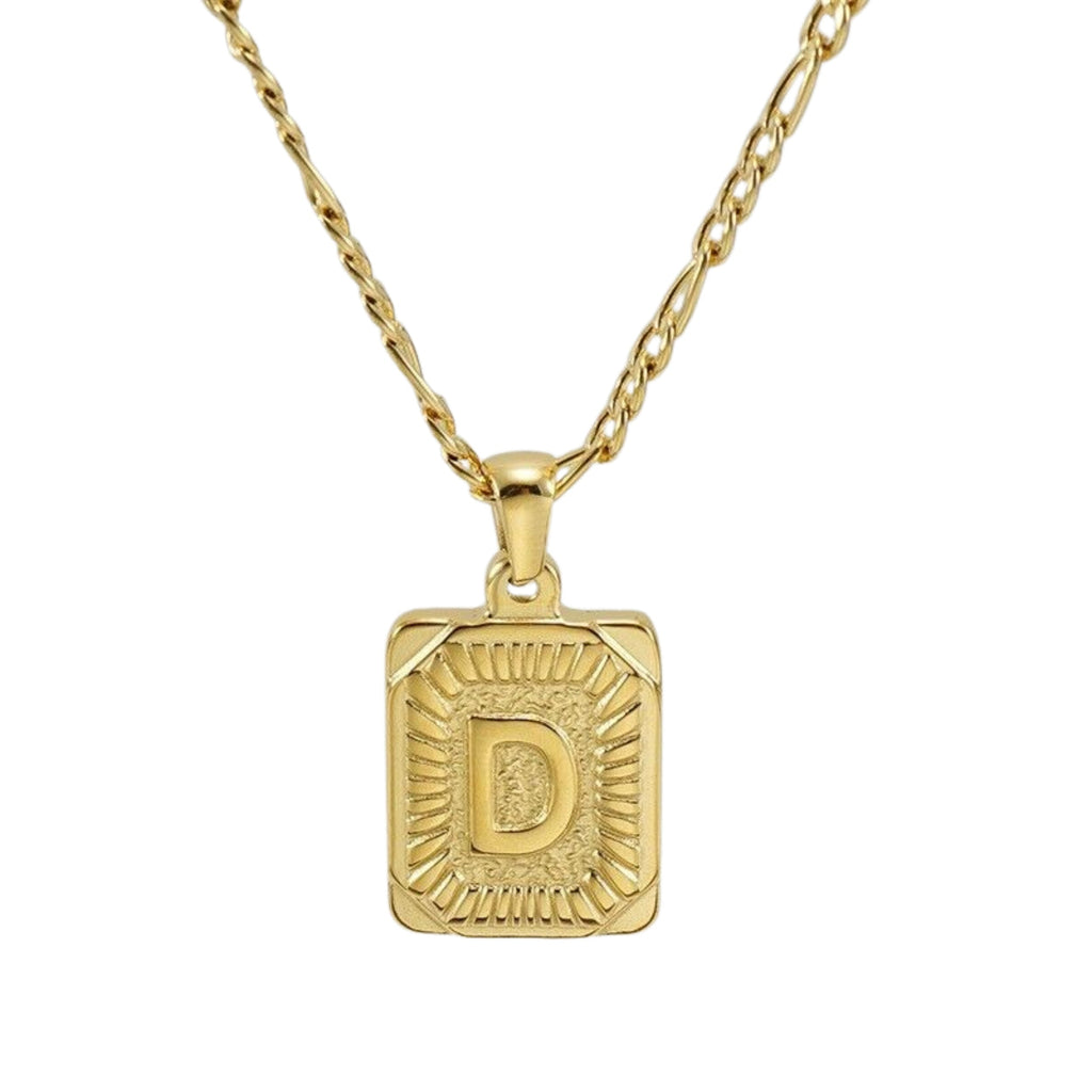 18" Gold Plated Initial Letter Pendant Necklace Stainless Steel Figaro Chain