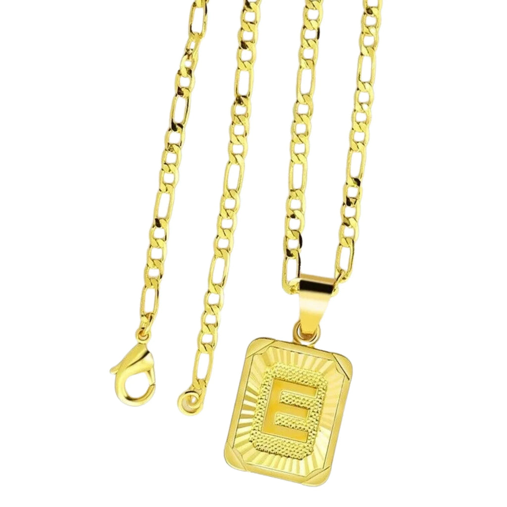 18" Gold Plated Initial Letter Pendant Necklace Stainless Steel Figaro Chain