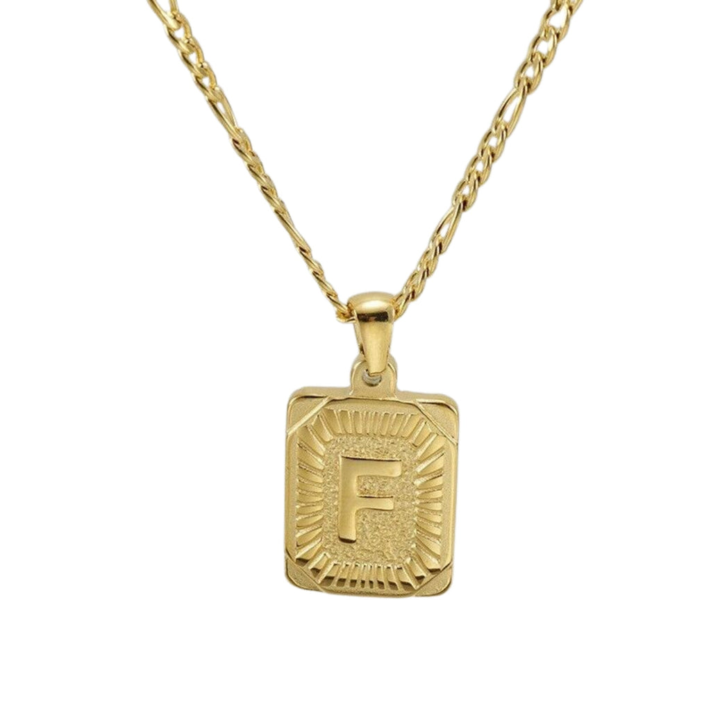 18" Gold Plated Initial Letter Pendant Necklace Stainless Steel Figaro Chain