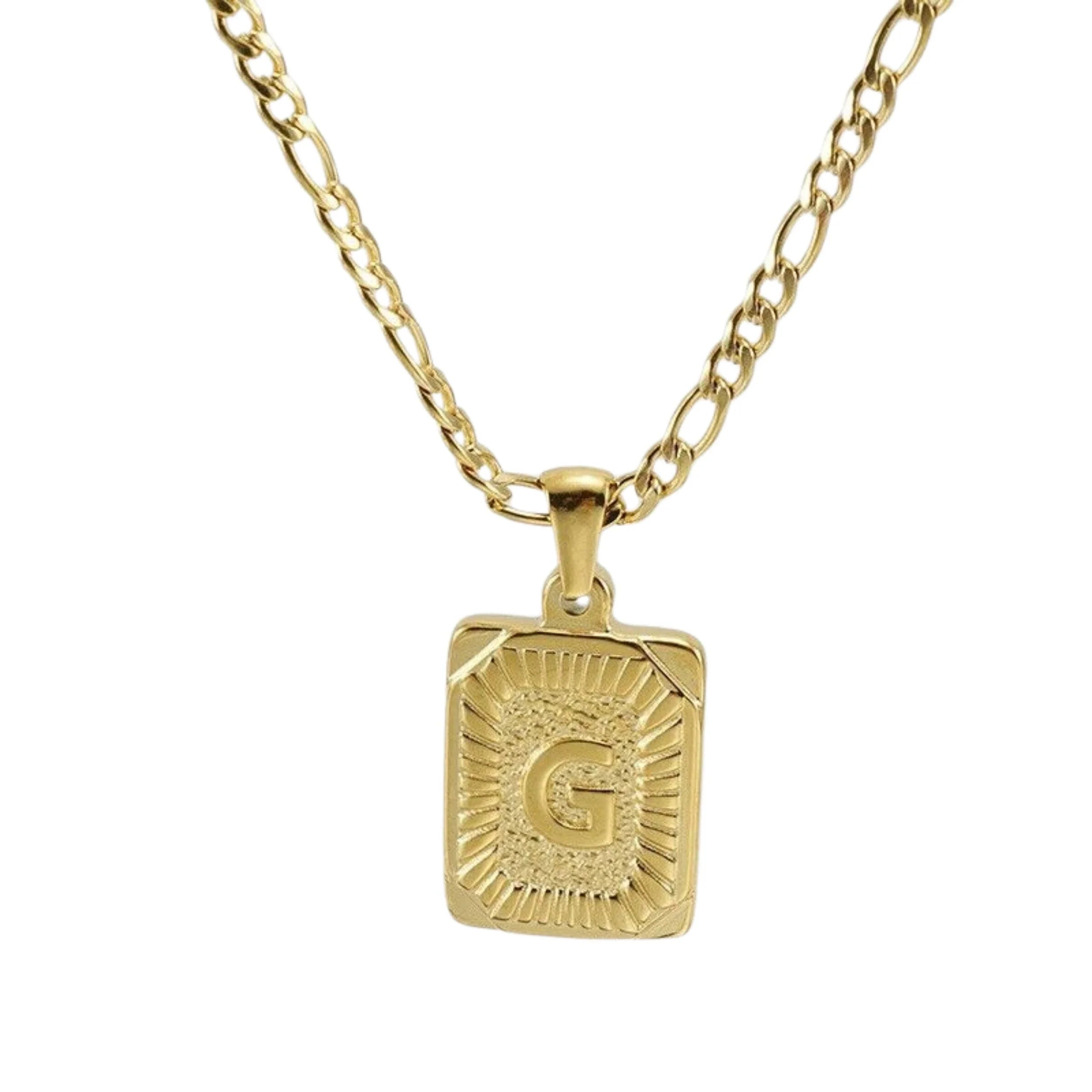 18" Gold Plated Initial Letter Pendant Necklace Stainless Steel Figaro Chain