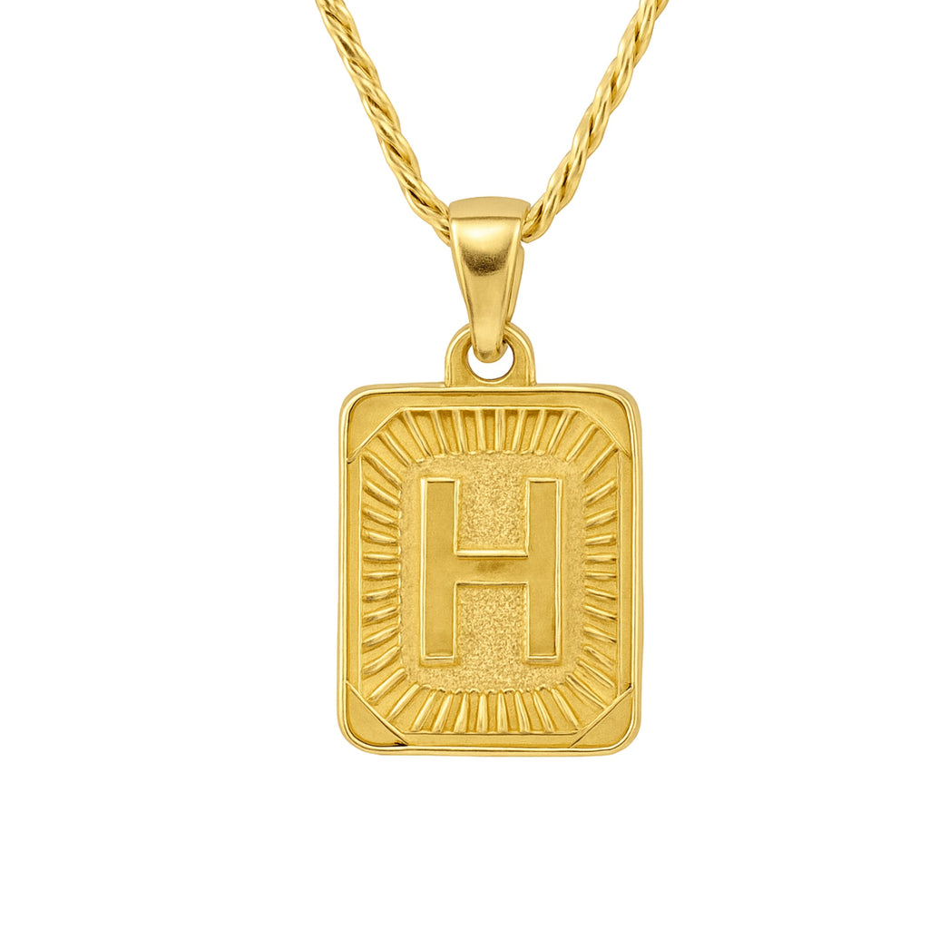 18" Gold Plated Initial Letter Pendant Necklace Stainless Steel Figaro Chain
