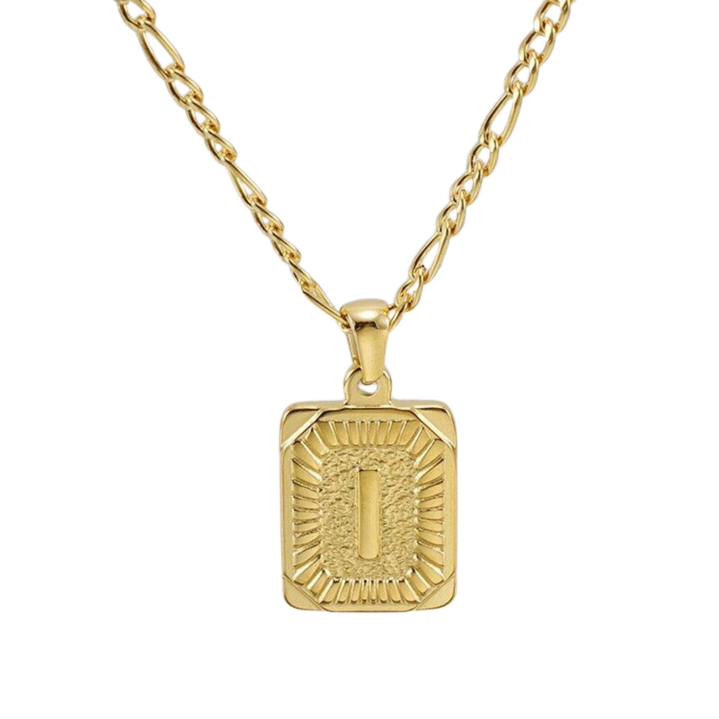 18" Gold Plated Initial Letter Pendant Necklace Stainless Steel Figaro Chain