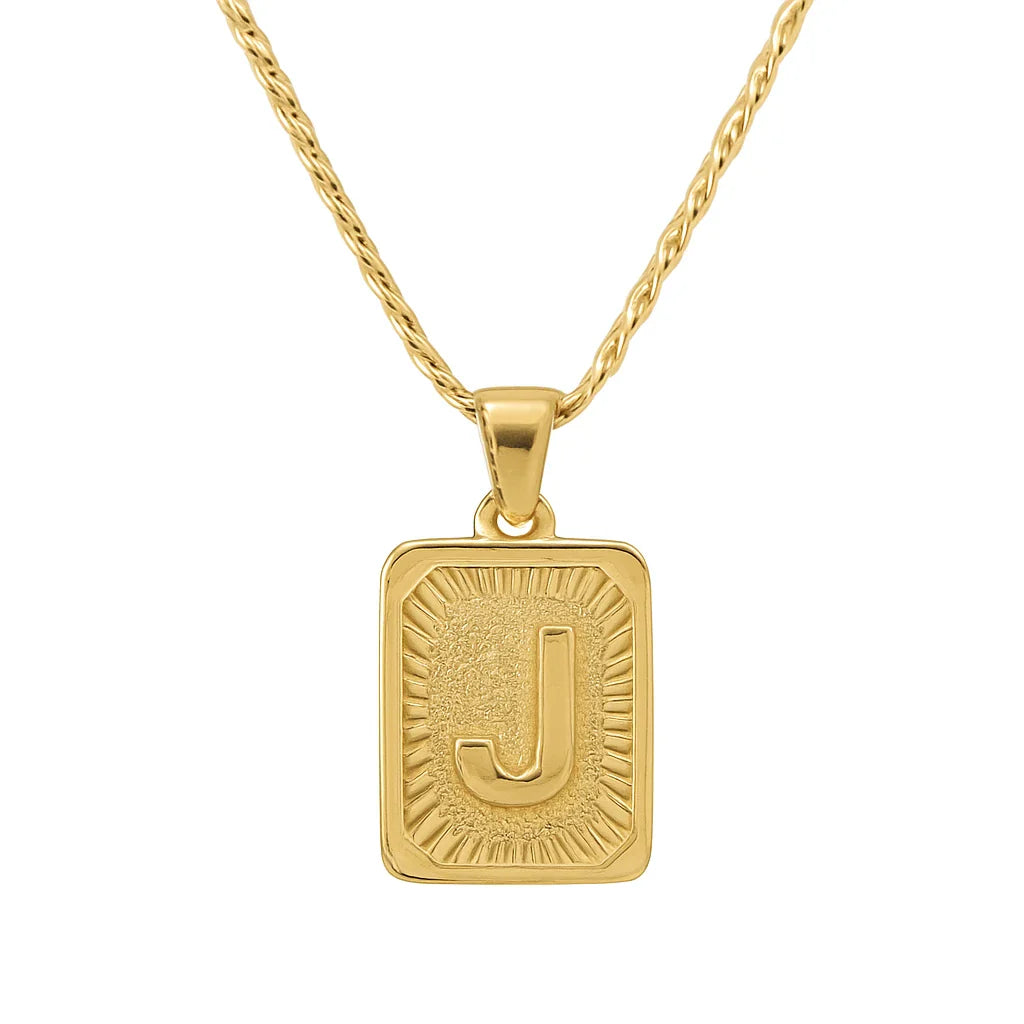 18" Gold Plated Initial Letter Pendant Necklace Stainless Steel Figaro Chain
