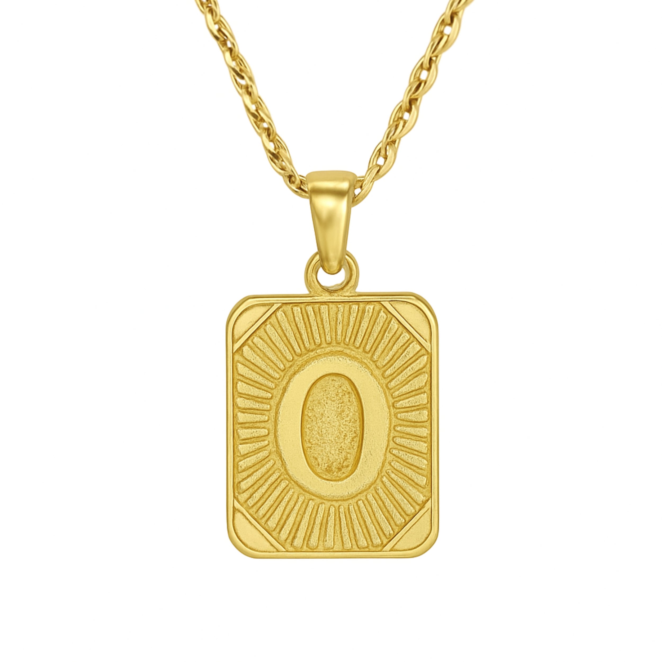 18" Gold Plated Initial Letter Pendant Necklace Stainless Steel Figaro Chain