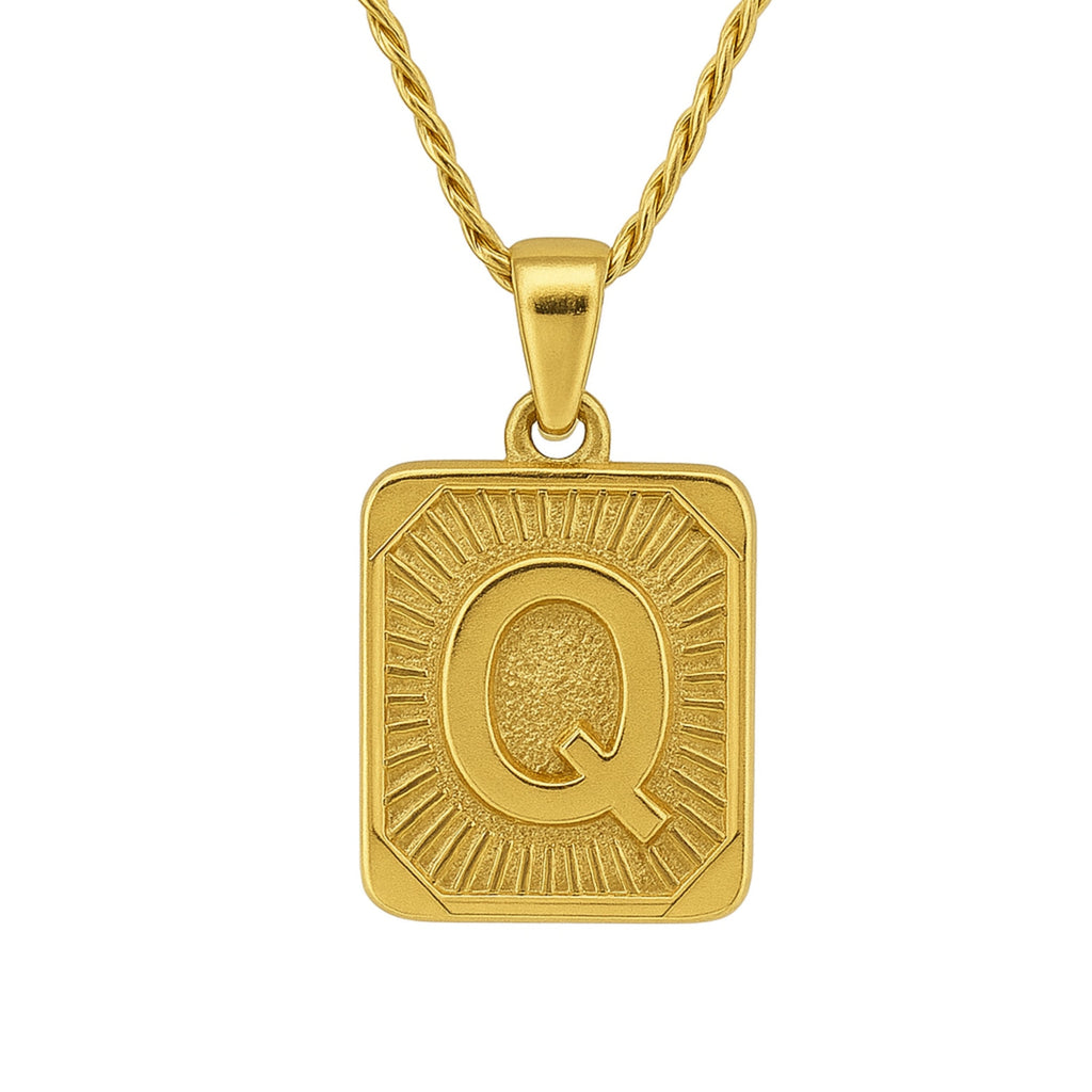 18" Gold Plated Initial Letter Pendant Necklace Stainless Steel Figaro Chain