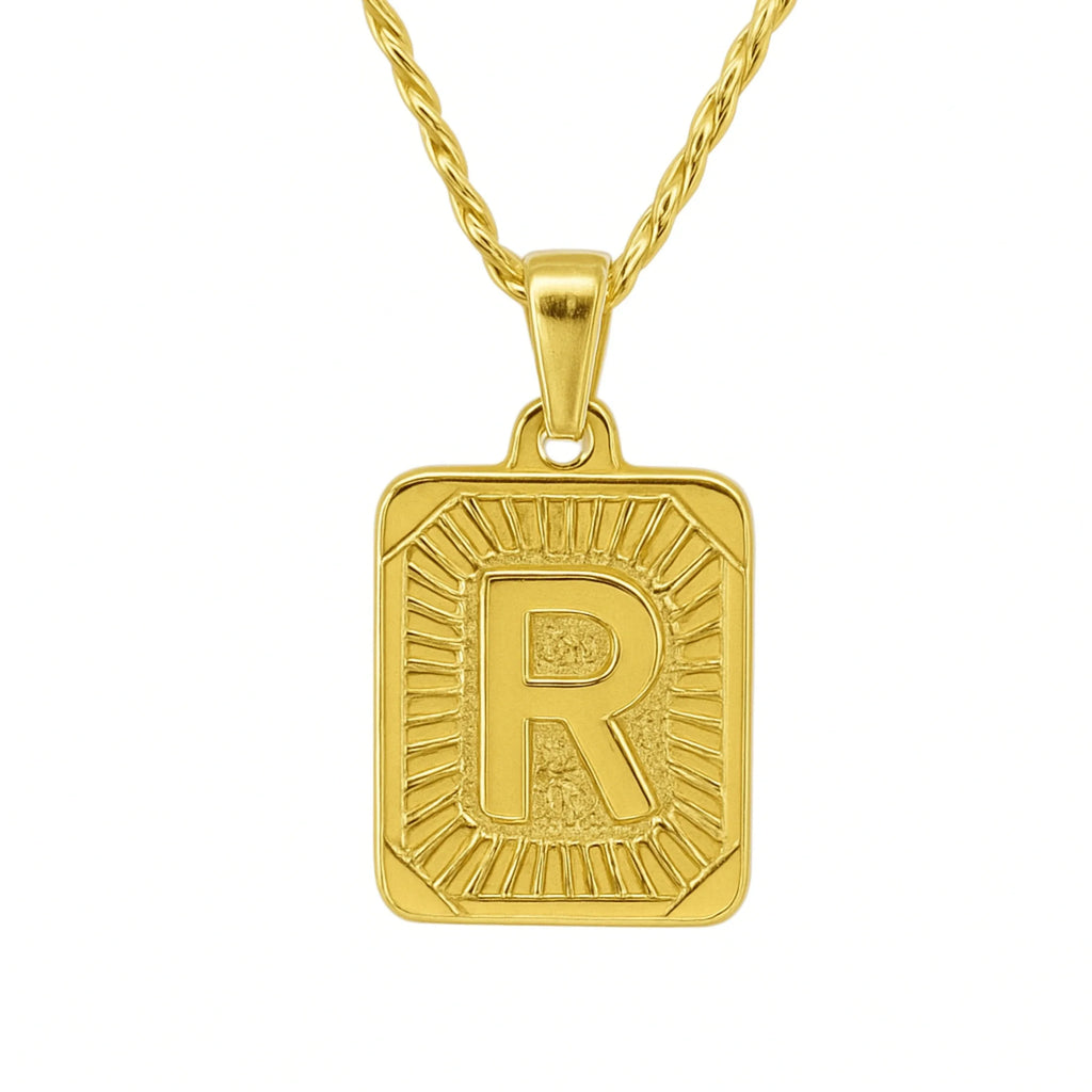 18" Gold Plated Initial Letter Pendant Necklace Stainless Steel Figaro Chain