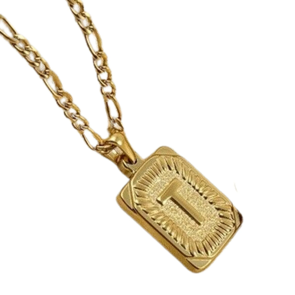 18" Gold Plated Initial Letter Pendant Necklace Stainless Steel Figaro Chain
