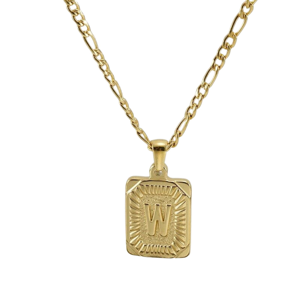 18" Gold Plated Initial Letter Pendant Necklace Stainless Steel Figaro Chain