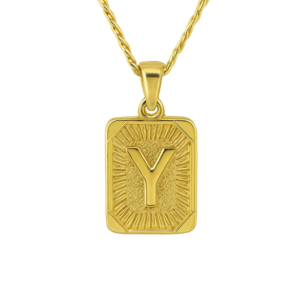 18" Gold Plated Initial Letter Pendant Necklace Stainless Steel Figaro Chain