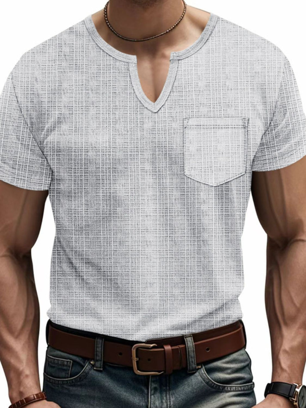 Men's Full Size Notched Short Sleeve T-Shirt Plus Size