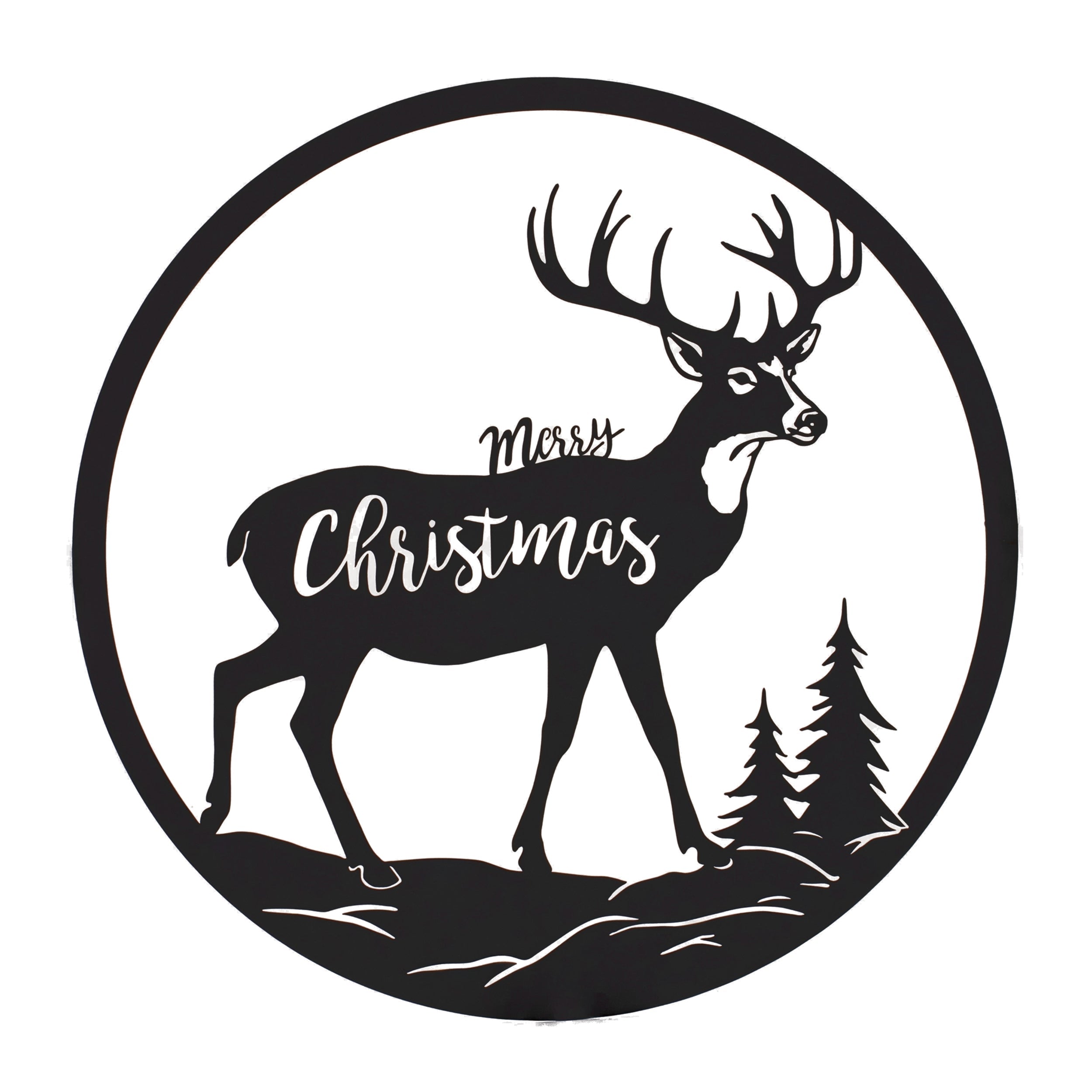 Cut Metal Merry Christmas Deer Plaque 16"D