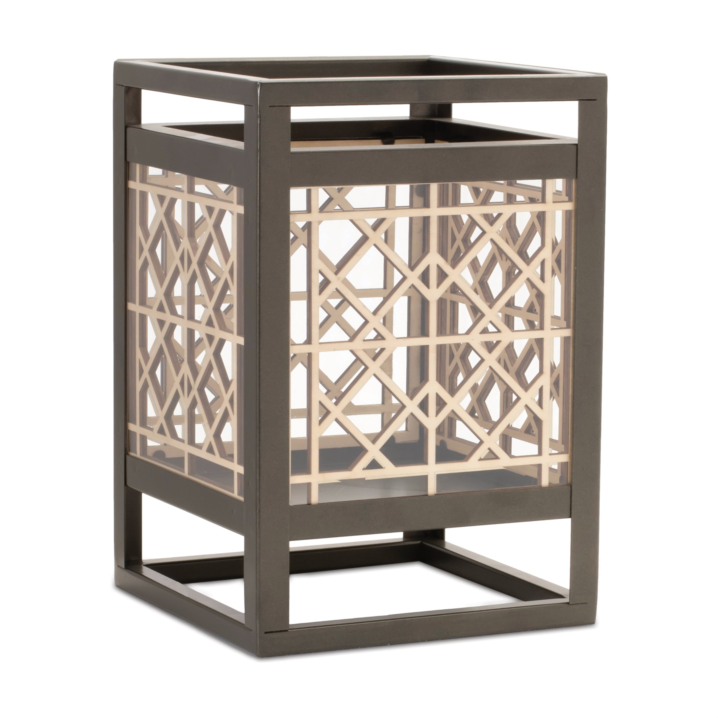 Cut Out Wood Candle Holder with Iron Frame 9.75"H