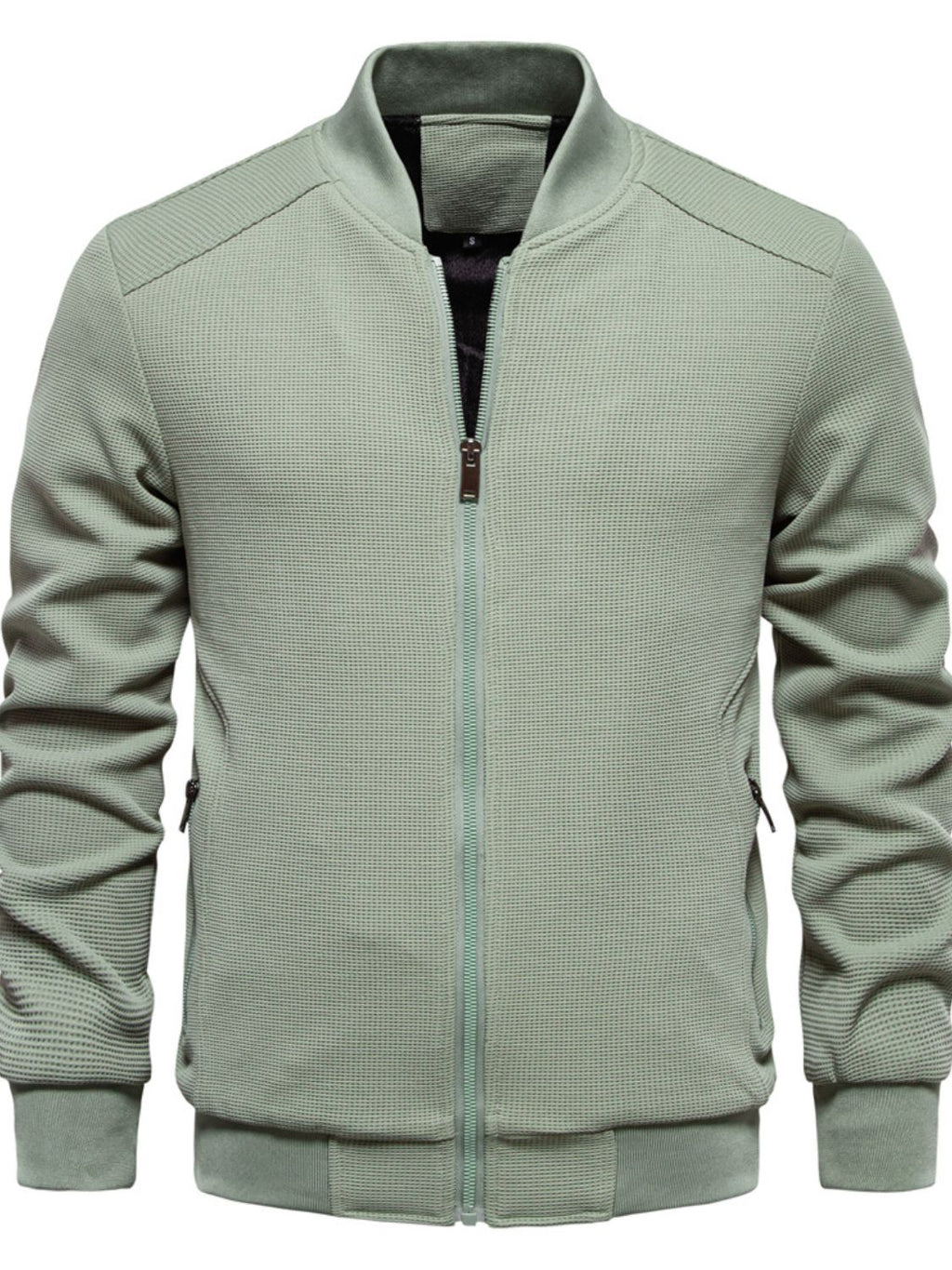 Men's Waffle Knit Baseball Collar Zip Up Jacket