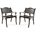Cast Aluminum Dining Chairs Set of 2 with Patio Chairs Armrests Flower Pattern-Bronze