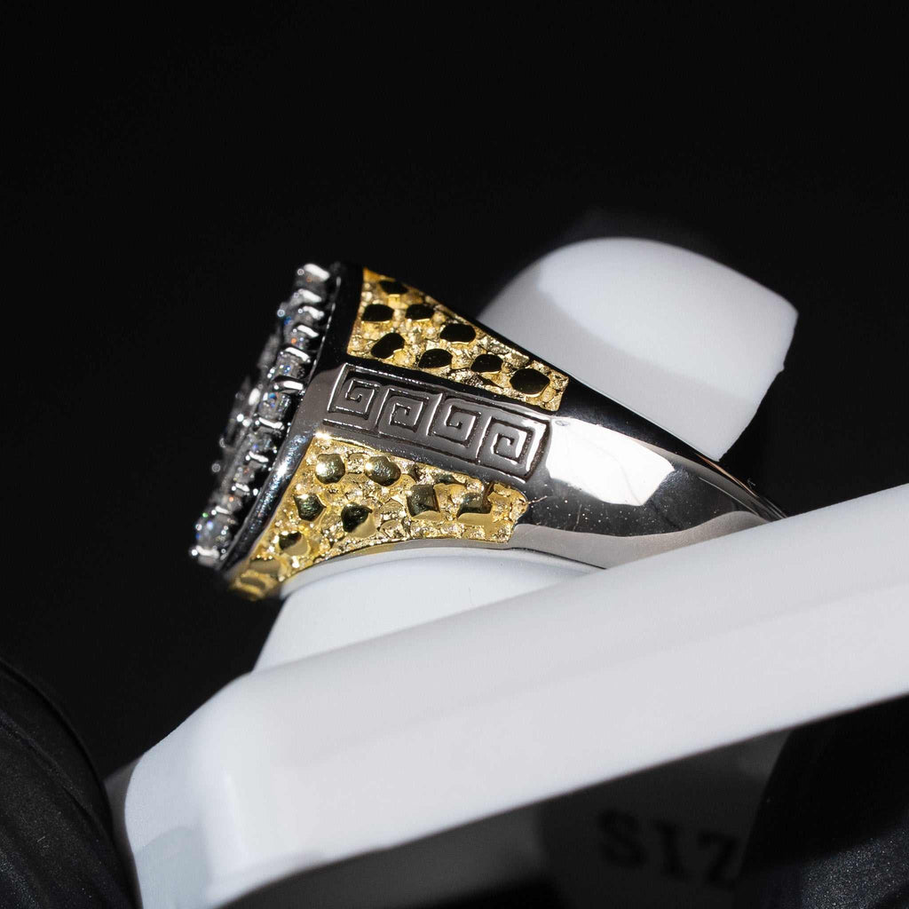 Moissanite Two-Tone Nugget Watch Ring in 925 Sterling Silver