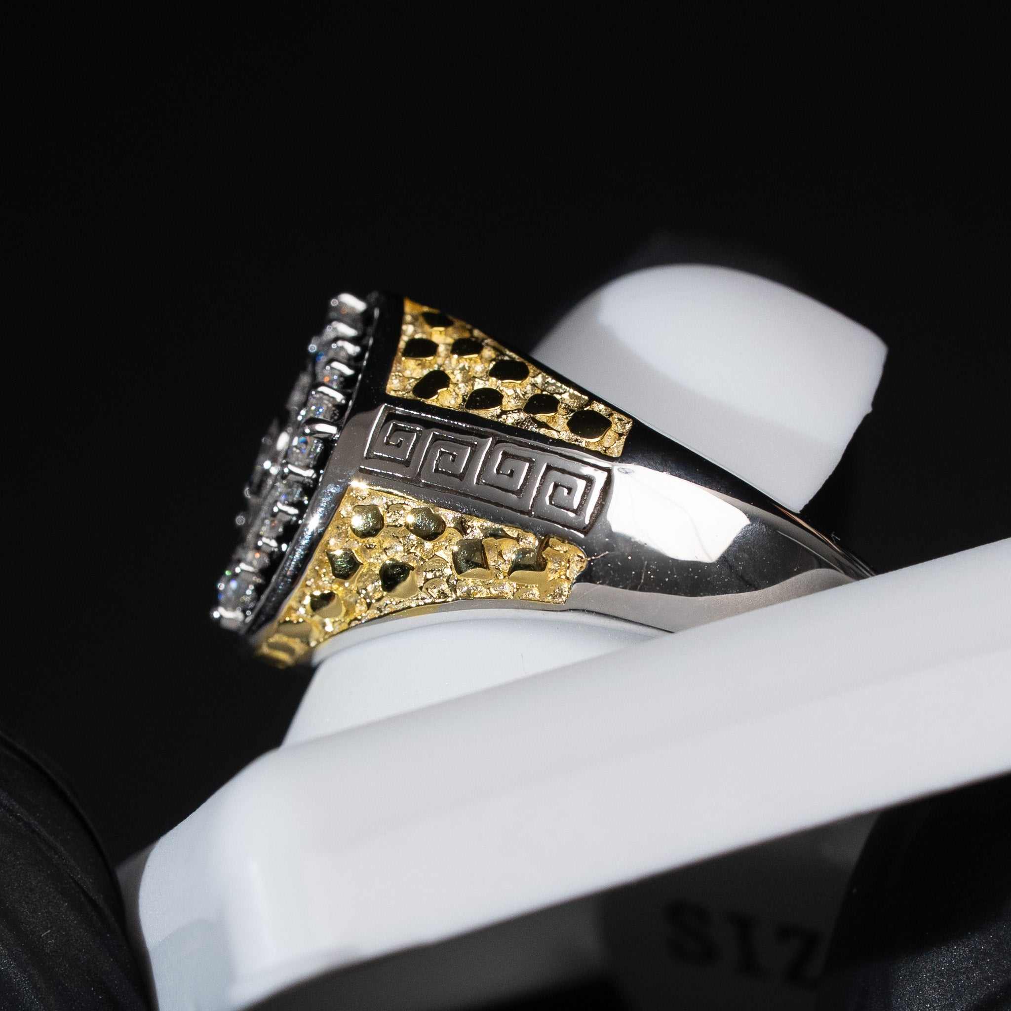 Moissanite Two-Tone Nugget Watch Ring in 925 Sterling Silver