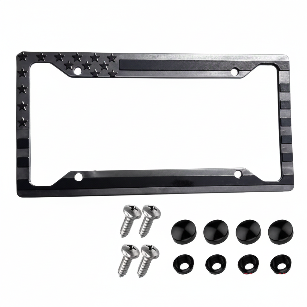 1X Black 3D USA American Flag License Plate Frame Holder Auto Car Tag Decal ABS